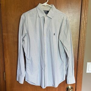 Polo by Ralph Lauren Men's White and Blue Plaid Shirt Size Large